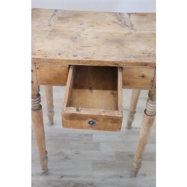 Wood 19th Century Natural Color Side Table in Rustic Fir Wood For Sale - Image 7 of 11