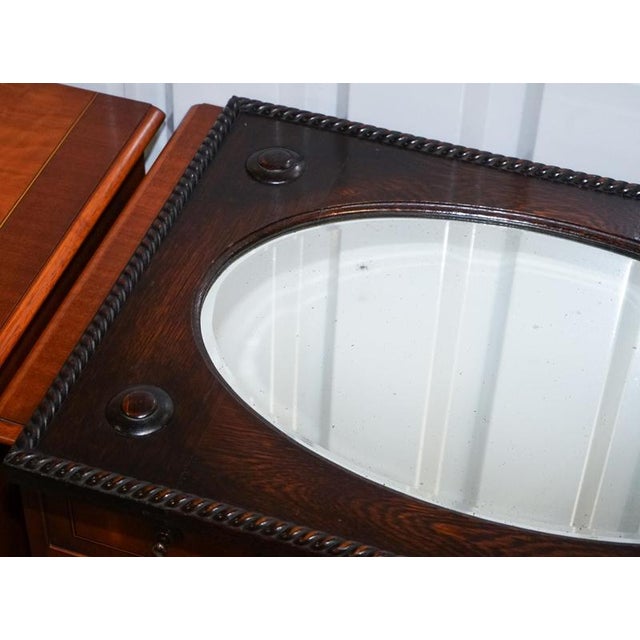 Brown Antique English Arts & Crafts Oak Wall Mirror For Sale - Image 8 of 12
