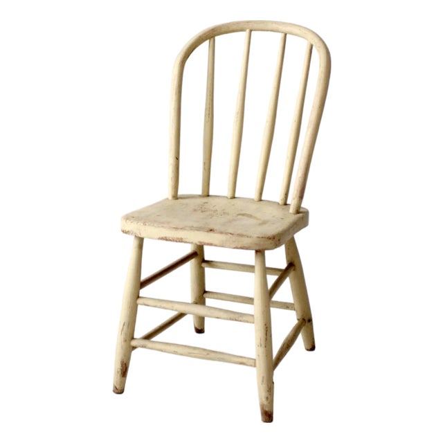 Antique Painted Bow Back Spindle Chair For Sale