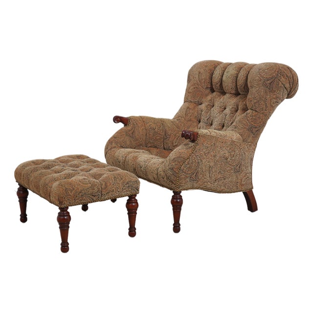Stickley Tufted Leopold Club Chair & Ottoman For Sale