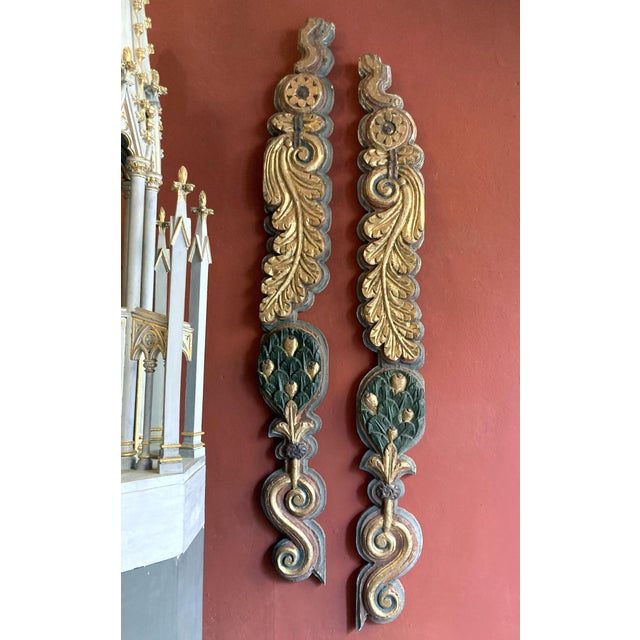 Blue 18th Century Antique Italian Polychrome Painted Handcarved Pilaster Friezes, Set of 2 For Sale - Image 8 of 18