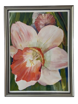 Contemporary Botanical Acrylic Painting of a Daffodil by Marina Movshina, Framed