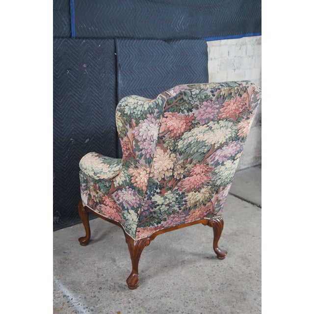 2 Vintage Drexel Traditional Classics Queen Anne Mahogany Wingback Arm Chairs For Sale - Image 11 of 13