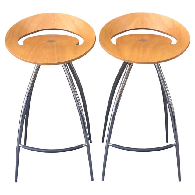 Wood 1990s Post-Modern Attributed to Jonas Bohlin for Magis "Lyra" Bar Stools – Italian Modernism For Sale - Image 7 of 7