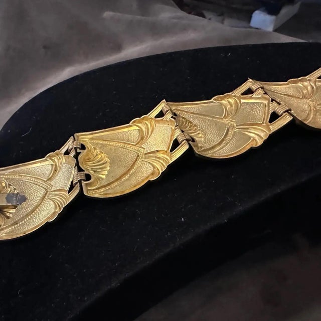 A 1930s Art Deco Gilded Metal Bracelet For Sale - Image 9 of 11