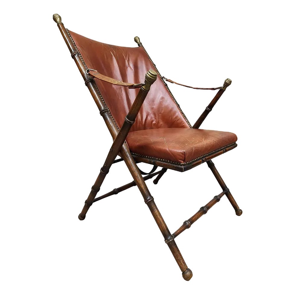 Vintage Faux Bamboo and Leather Folding Chair, 1950s | Chairish