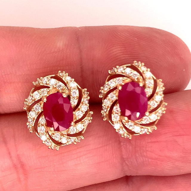 Diamond Ruby Earrings 14 Karat Yellow Gold 3.64 TCW Certified For Sale - Image 12 of 18