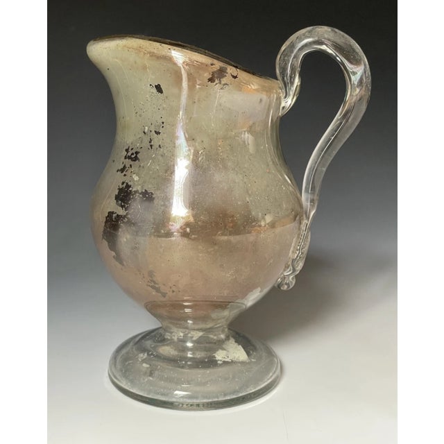 Victorian Rare Antique Mercury Glass Pitcher New England / Boston Sandwich Applied Handle For Sale - Image 3 of 11