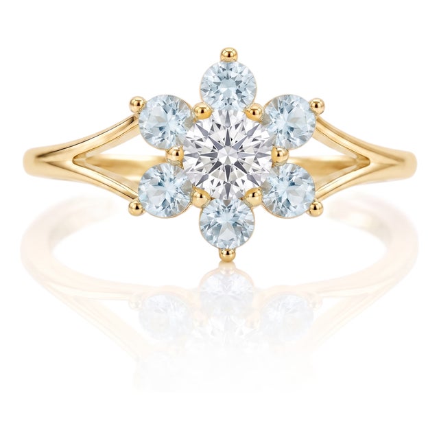 Aquamarine Flower Engagement Ring | Wedding Promise Ring | March Birthstone Ring Us 7 (All Sizes Available) For Sale