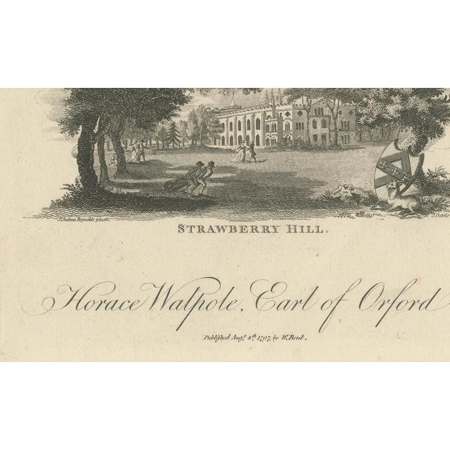 After Reynolds, Horace Walpole Portrait, Strawberry Hill, Engraving, 1787 For Sale - Image 7 of 9