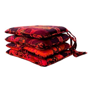 Vintage 80s Yves St Laurent Printed Velvet Tie Cushions - Set of Four For Sale