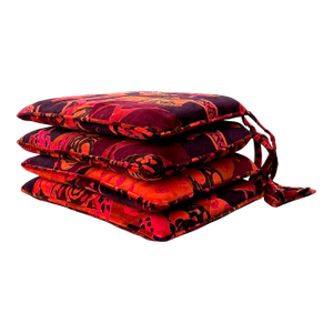 Vintage 80s Yves St Laurent Printed Velvet Tie Cushions - Set of Four