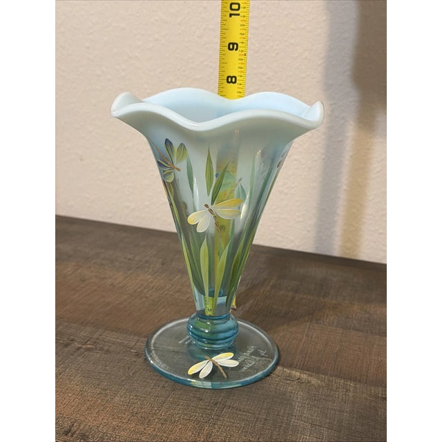 1990s Vintage Fenton Museum Collection Hand-Painted by A. Deem 7.5" Sean K. Fenton Vase For Sale - Image 5 of 6