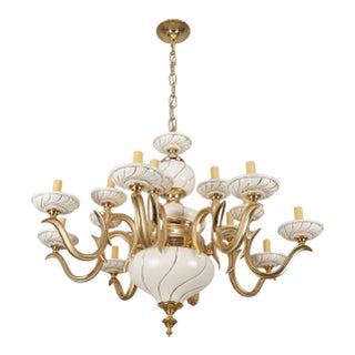 Vintage Italian Neoclassical Revival Porcelain 16 Arm Chandelier For Sale