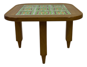 French Oak Coffee Table with Tiled Top attributed to Guillerme et Chambron for Votre Maison, 1970s