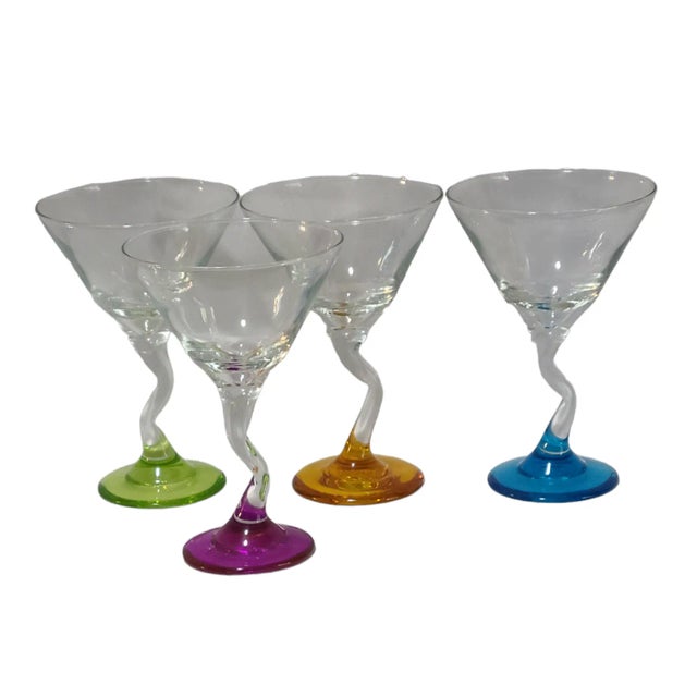 Vintage Colorful Candy Bases ZicZac Stem Martini Glasses Set of 4