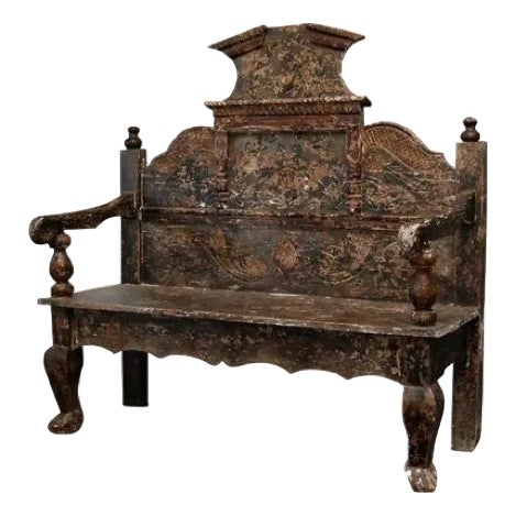 Mid 19th Century Polychrome Wood Bench For Sale