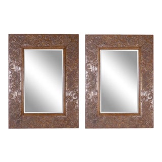 Monumental Pair of Large Bronze Wall Mirrors For Sale