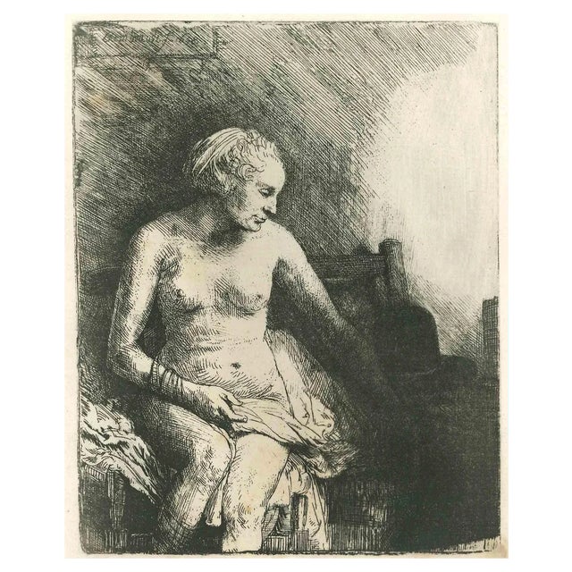 Charles Amand Durand after Rembrandt, Woman in the Bathroom I, Engraving, 19th Century For Sale