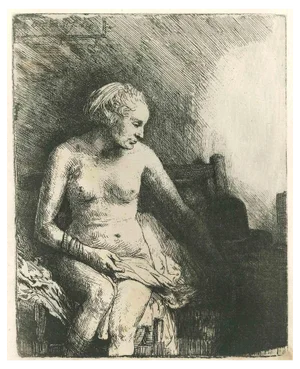 Charles Amand Durand after Rembrandt, Woman in the Bathroom I, Engraving, 19th Century