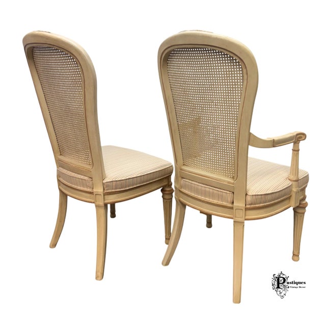 Late 20th Century Vintage Drexel Heritage Shabby Chic Cane Back Dining Chairs - Set of 8 For Sale - Image 5 of 12