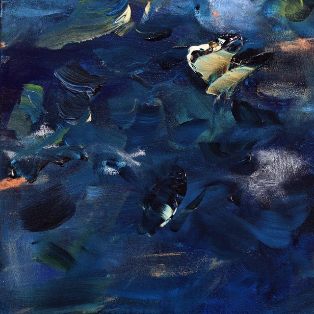 Underwater Poetry - Large Abstract Blue Tone Textural Acrylic Painting on Canvas Original Artwork by Ve Boisvert For Sale - Image 4 of 9