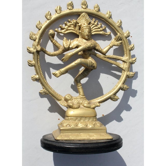 1970s Bright Brass Nataraja Dancing Shiva Sculpture on Wooden Base – 8" For Sale - Image 15 of 17