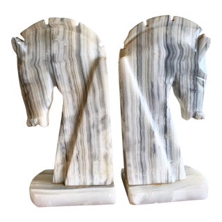 1970s Alabaster Stone Horse Head Bookends - a Pair For Sale