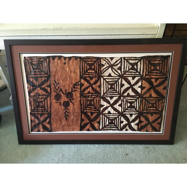 Late 20th Century Framed Tapa Cloth Pacific Islands Fabric Print