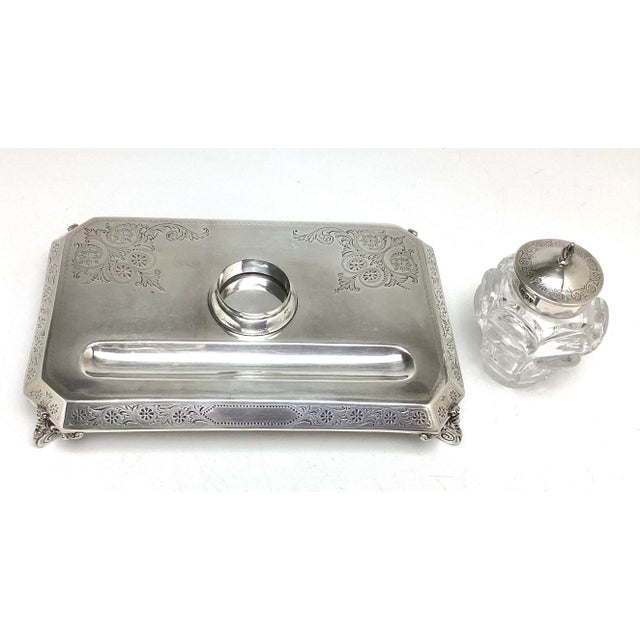 English Charles Boyton English Sterling Inkwell on Tray For Sale - Image 3 of 11
