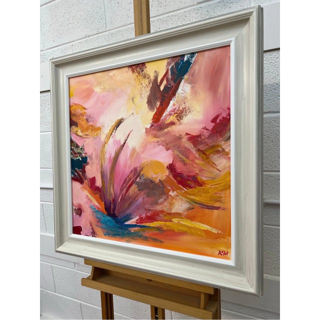 Angela Wakefield Pink Orange Red & Turquoise Expressive Abstract Art on Canvas by Contemporary Artist For Sale - Image 4 of 12