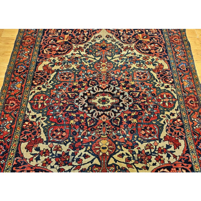 19th Century Persian Farahan Sarouk Rug, Hand-Knotted Wool, Floral Medallion Pattern, Ivory & Red, 4x5 For Sale - Image 9 of 15