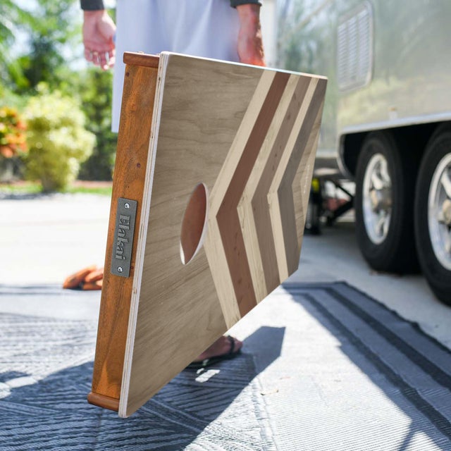 Modern Terra Chevron Mahogany Pathfinder Cornhole Boards For Sale - Image 3 of 10