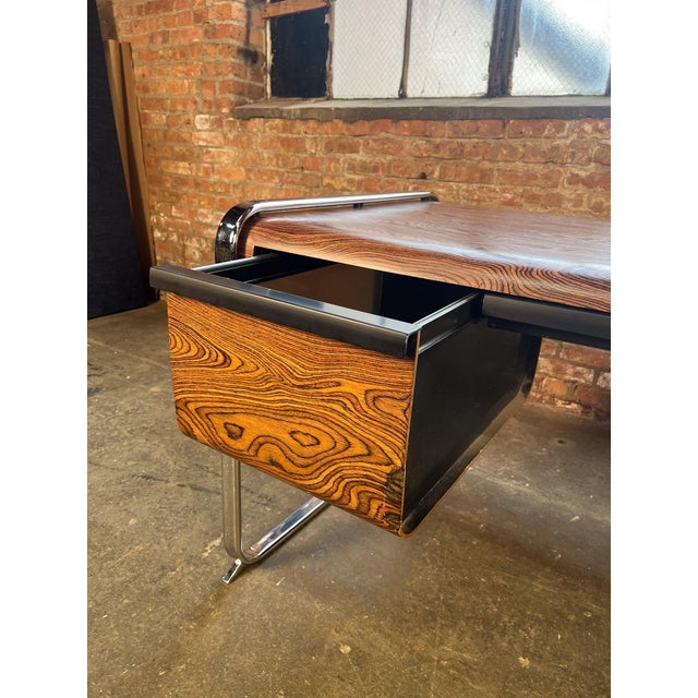1970s Refinished Zebrawood Chrome Tubular Desk Attributed to Peter Protzman for Herman Miller For Sale In Chicago - Image 6 of 13