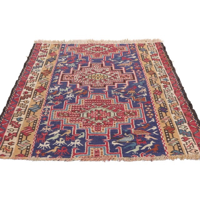 Mid-Century Modern Antique Caucasian Soumak Rug - 03'01 X 04'02 For Sale - Image 3 of 9