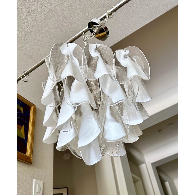 White Mazzega Murano Clear White Petal Chandelier For Sale - Image 8 of 18