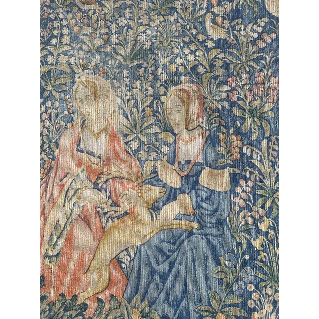1960s Vintage French Hand-Printed Medieval Design Noble Amazon Tapestry, 1960s For Sale - Image 5 of 18