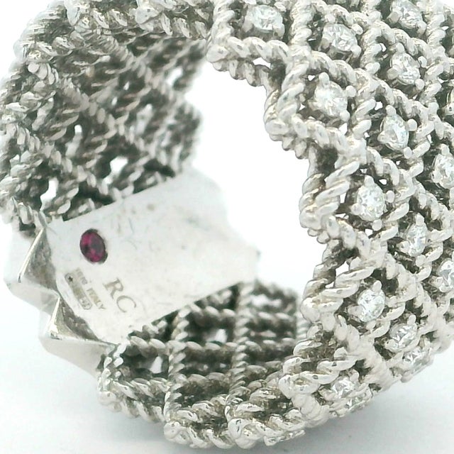 Roberto Coin 18k White Gold 1.40 Carat Diamond Wide Lattice Band Ring For Sale - Image 12 of 12