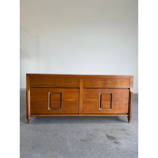 1950’s Walnut Dresser attributed to Standard Furniture Factories of Brooklyn NY. Timeless design with long walnut case and...