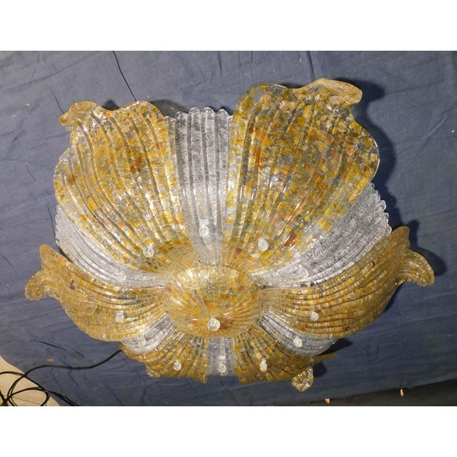 Italian 1960s Italian Clear and Amber Graniglia Murano Flush Mount For Sale - Image 3 of 9