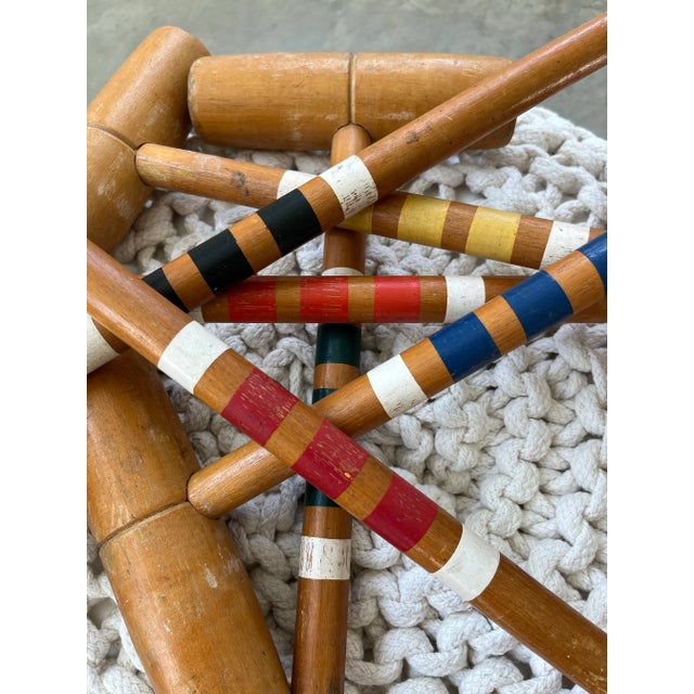 1970s Painted Band Wood Croquet Mallets-Set of 6 For Sale - Image 10 of 10