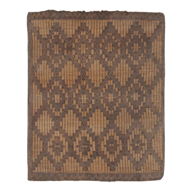 Vintage Tuareg Mat in Brown and Beige With Diamond Geometric Patterns For Sale