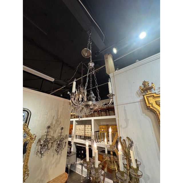Traditional Vintage English Nickel Plated 3-Light Chandelier For Sale - Image 3 of 6