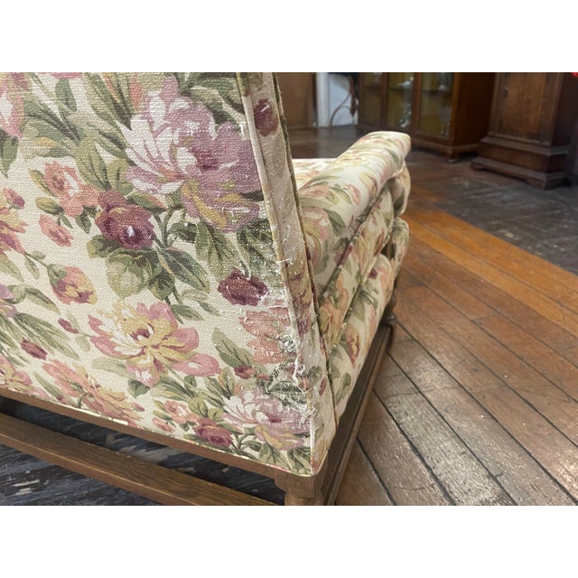 Vintage English Style Floral Upholstered Sofa With Carved Wood Frame For Sale - Image 9 of 11