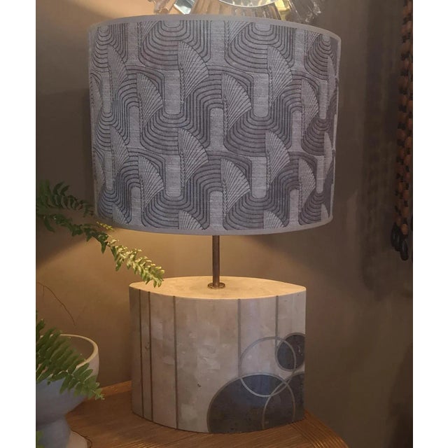 Art Deco Marble Table Lamp With Brass Inlay For Sale - Image 10 of 11