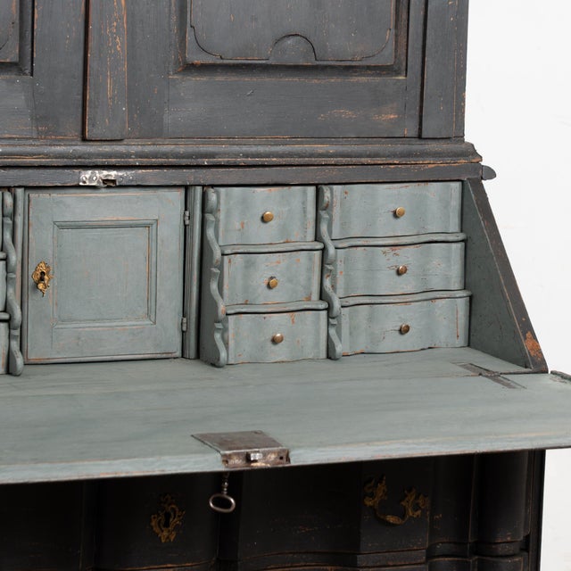 Wood 18th Century Danish Oak Secretary Bureau, Painted Black For Sale - Image 7 of 14