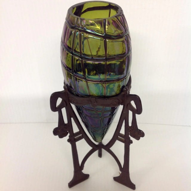 Loetz Glass Insert in a Jugendstil Metal Holder For Sale - Image 5 of 6