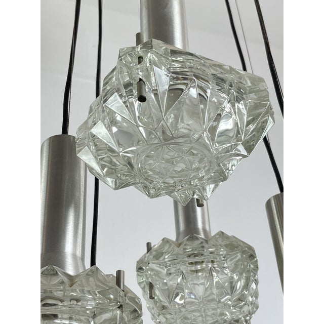Italian 6-Light Cascade Steel and Crystal Chandelier, 1970s For Sale - Image 10 of 18