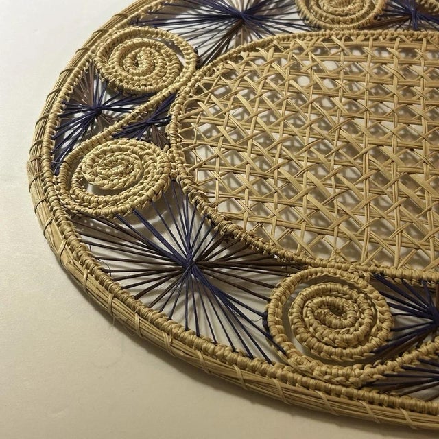 Vintage Handwoven Straw Placemats & Coasters Set of 6 Boho Raffia 12 Piece For Sale - Image 4 of 8