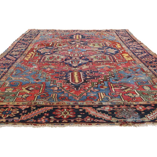 Mid-Century Modern Late 19th Century 1890's Antique Persian Serapi Rug - 08'09 X 12'02 For Sale - Image 3 of 9